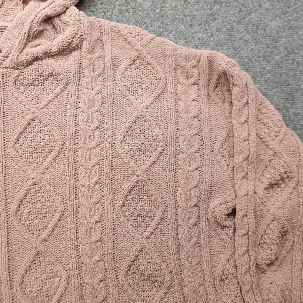 Adyson Parker Mauve Pink Cable Knit Hoodie Sweater XL Cropped Boho Relaxed - Picture 9 of 16